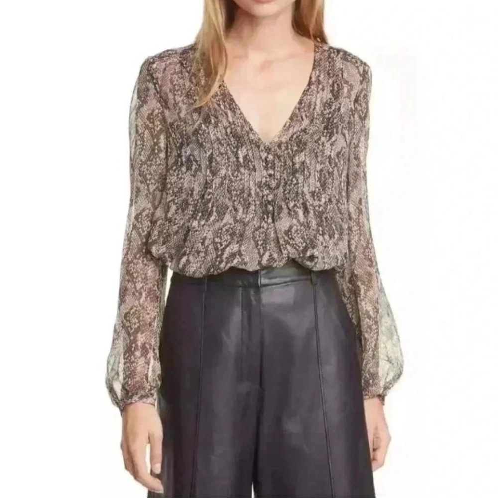 Veronica Beard Silk Brown Snake Print Blouse - Size 4